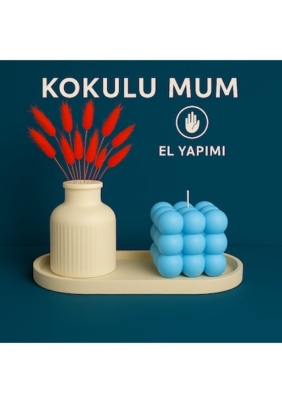El Yapımı Kokulu Bubble Mum Dekoratif Tasarım Hediyelik Mum Mavi