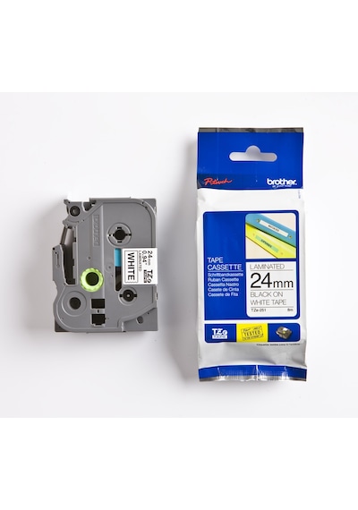 BROTHER P-TOUCH TZE-251 TZE-TAPE 24 MM BEYAZ ÜZERİNE SİYAH LAMİNASYONLU ETİKET