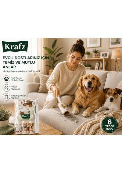 Krafz Kedi Köpek Tüy Toplama Rulosu Seti 1 Ana Rulo + 5 Yedek Rulo, Evcil Hayvan Tüyü, Saç Ve Kıl Temizleme Diğer