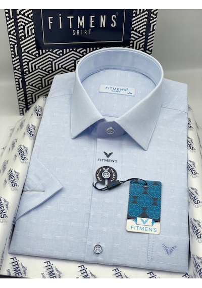 Klasik Kısa Kol Keten Cotton Nefes Alan Kumaş Hediye Kutulu Erkek Gömlek Fs-004570 - Açık Mavi-3292 Açik Mavi
