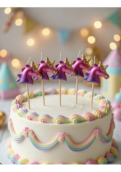 Unicorn Figürlü Mum Asetatlı 5 Parça 3 Cm Doğum Günü Süsü 9+