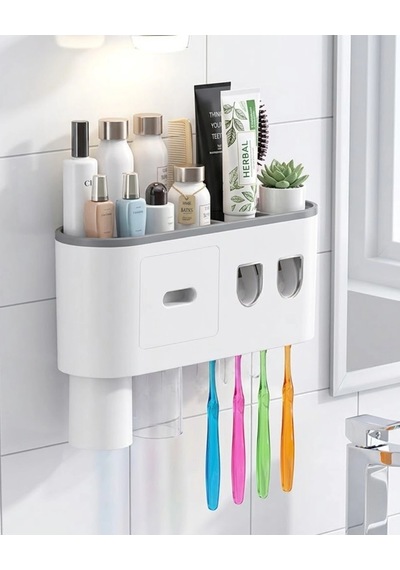 Kargo Banyo Organizer Diş Fırçası Tutucu Çift Dispenserli Raflı Çekmeceli Najmaddin Çok Renkli