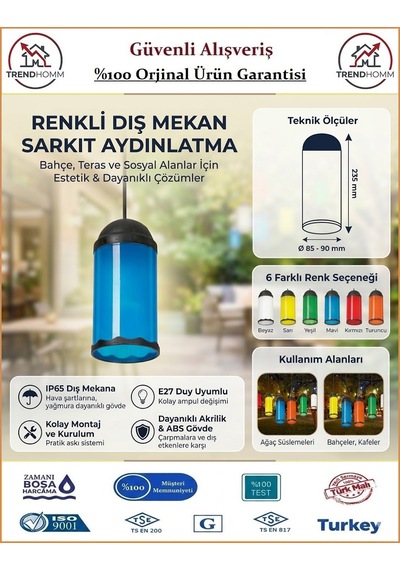 Trendhomm Ağaç Feneri - Dekoratif Bahçe Feneri - Su Geçirmez - Mavi