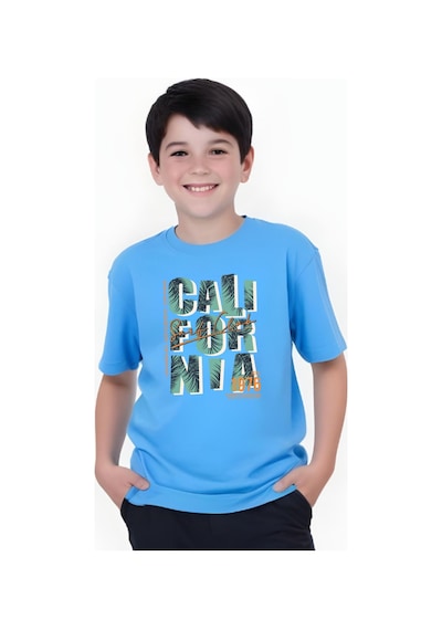 Panios Kids 1976 Cali Baskılı Erkek Çocuk Yuvarlak Yaka Kısa Kollu T-shirt Mavi