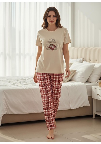 Mihra Kadın Compakt Penye Bisiklet Yaka Kısa Kol İnce Pijama Takımı 90784e - 1 Adet Ekru