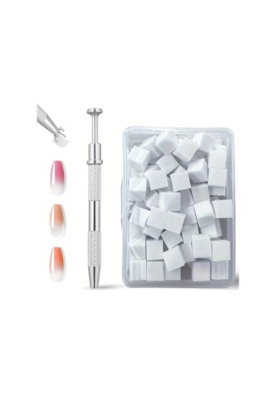 Nail Art Ombre Süngeri 200 Adet Beyaz Sünger + 1 Adet Metal Tutucu Set