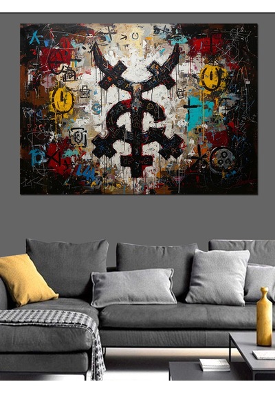 Karmaşık Modern Sanat Ve Kuru Kafa Dekoratif Kanvas - Mdf Ahşap Tablo