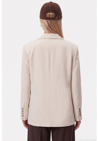 Ritnice Kadın Jonas Astarlı Cepli Bej Lux Oversize Blazer Ceket