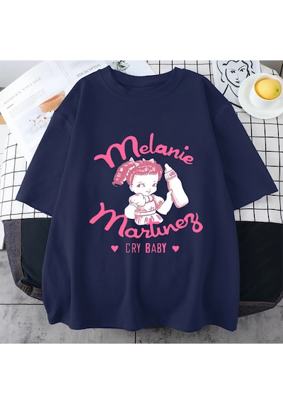 Flood Of Style Yeni Melanine Martinez Cry Bebek Grafik T Shirt Erkek Kadın Sevimli Komik Kısa Kollu T-shirt Lacivert