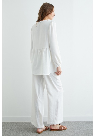 Fullamoda Fullamodest Önü Bağlamalı Ayrobin Kimono 2 Li Takım Beyaz