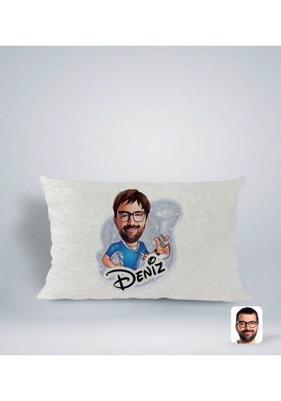 Bk Gift Kişiye Özel İsimli Erkek Antrenör Karikatürlü Dikdörtgen Araç Koltuk Yastığı-1 Çok Renkli