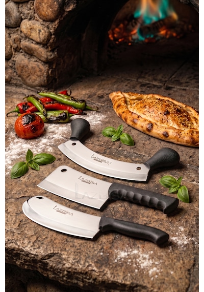 Silver Serisi 3 Lü Mutfak Bıçağı Börek Pizza Bıçağı Pide Salata Kıyma Mutfak Bıçak Tavuk Satırı Siyah Sap Mft-758x