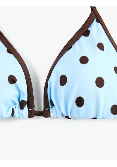 Koton Kontrast Detaylı Biyeli Puantiyeli Üçgen Bikini Üstü Mavi Desenli 6sak10286mm