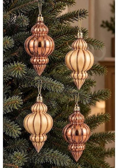 Yılbaşı Ağacı Süsü Rose Gold Mat-parlak Damla 12 Cm 4lü Diğer