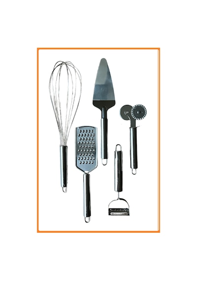 Beşli Mutfak Seti, Çırpıcı, Spatula, Soyacak, Pizza Kesici, Rende