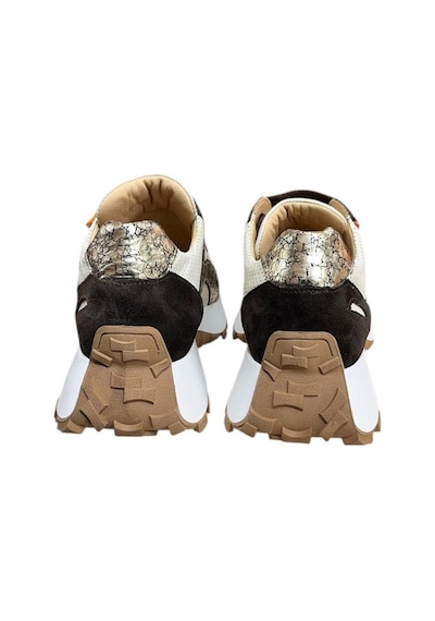 Krem Hakiki Deri Kahve Garnili Comfort Taban Bağcıklı Sneaker Krem