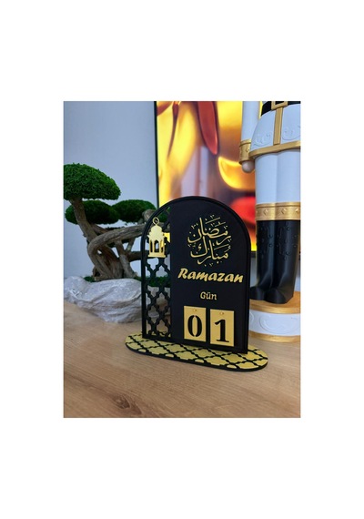Ramazan Gün Sayacı 3d Baskı Dekoratif Ramazan Takvimi Siyah Gold Masa Üstü İslami Ev Dekoru Siyah