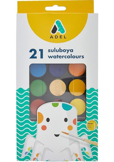 21 Li Sulu Boya Ve Suluboya Fıçası 1 Adet 21 Renk Suluboya Okul Kreş Boyama Adel Suluboya