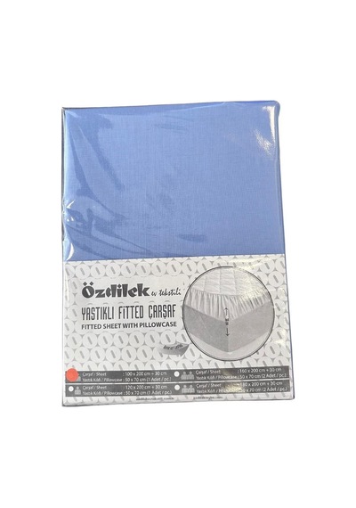 Yastıklı Fitted Çarşaf Lastikli Gök Mavisi Gökmavisi