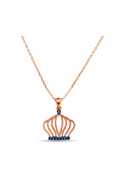 Firuze Taşlı Gümüş Taç Kolye N059701 Rose Gold