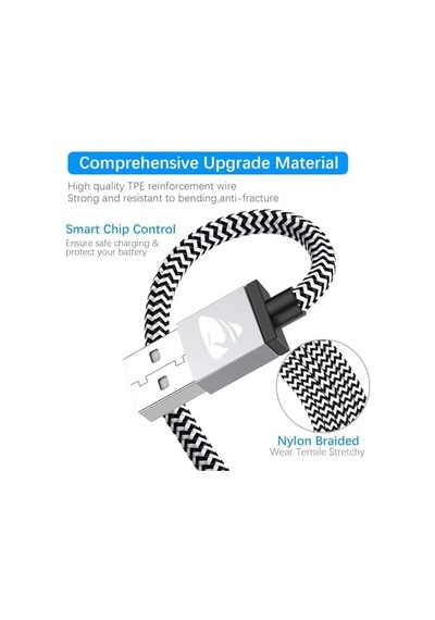 Usb Type-c Hızlı Şarj Kablosu, 1 Metre, 2.1a,  Naylon Örgülü Kopmaz Veri Kablosu, , Xiaomi, Ve Tüm Android Cihazlar İle Uyumlu, Gri,