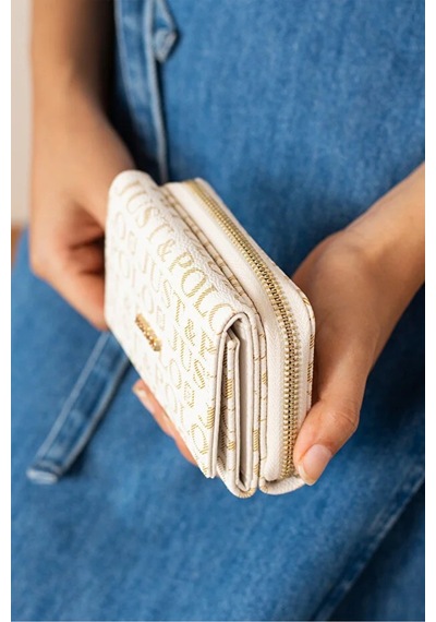 Just Polo Kadın Baskılı Fermuarlı Şık Cüzdan Shopper Krem