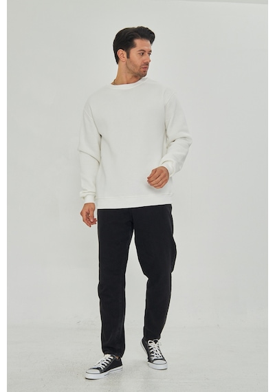 Pxm Dtf Digital Baskılı 3 Iplik Şardonlu Oversize Düz Desen Sweatshirt Beyaz Kırık Beyaz Kırık Beyaz
