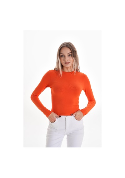 Likralı Pamuk Tişört-slim Fit -turuncu Turuncu