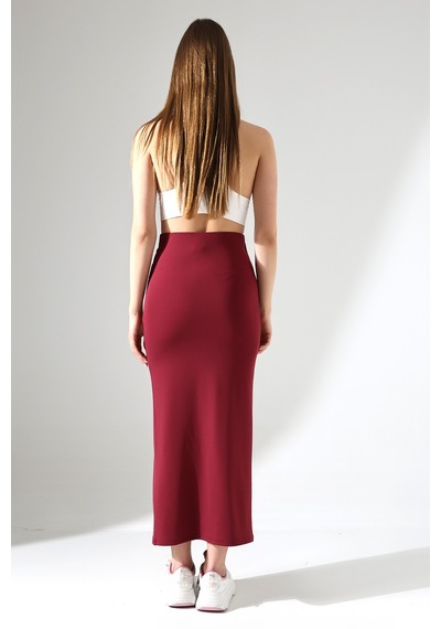Winmoda34 Kadın Önden Derin Yırtmaçlı Dalgıç Etek Full Likralı Maxi Boy 92 Cm Bordo
