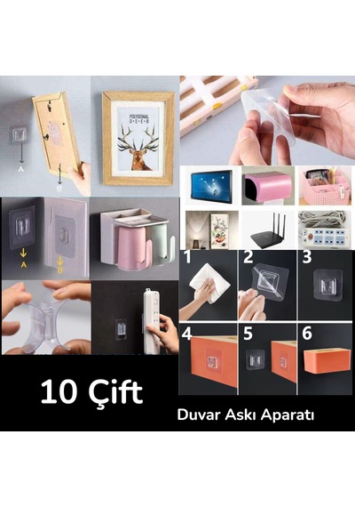10 Çift Şeffaf Yapışkanlı Eşya Sabitleme Klipsi Çift Taraflı