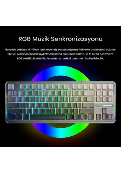 Aula F87 Pro Mekanik Rgb Tkl Graywood V4 Switch Kablosuz Makrolu Hot Swap Klavye Gradyan Gri