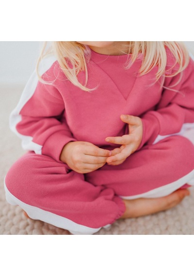 Antebies Organik Pembe,beli Lastikli Bağcıklı Manşetli Kız Bebek Sweatshirt Eşofman Takımı