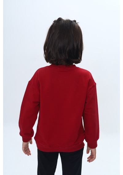 Toontoy Kız Çocuk Mini Kalp Baskılı Sweatshirt Bordo