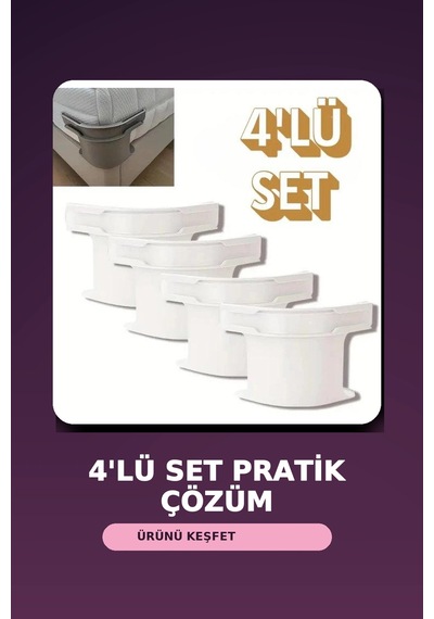 4'lü Beyaz Plastik Yatak Çarşaf Sabitleyici Klips Seti .