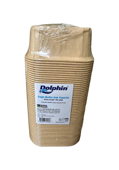 Dolphin Muffin Kare Kağıt Kraft Sarı Kek Kalıbı Kapsülü Kabı - 50 Adetlik 1 Paket Renkli