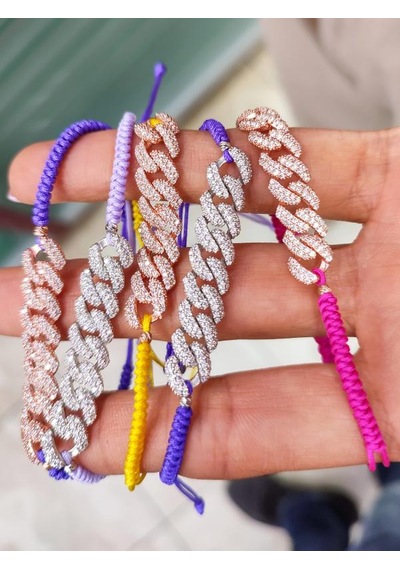 Turkuaz İpli Gümüş Gurmet Zincirli Bileklik Pembe Altın
