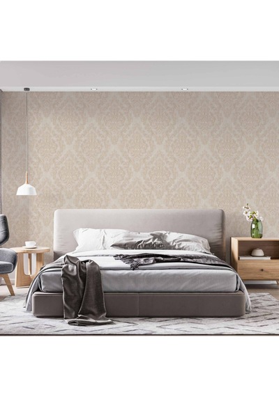 Adawall Zengin Damask Desen Duvar Kağıdı Rococo 1405-3/15, Krem, Bej 1.06x15.6m - 16.5m² Çok Renkli