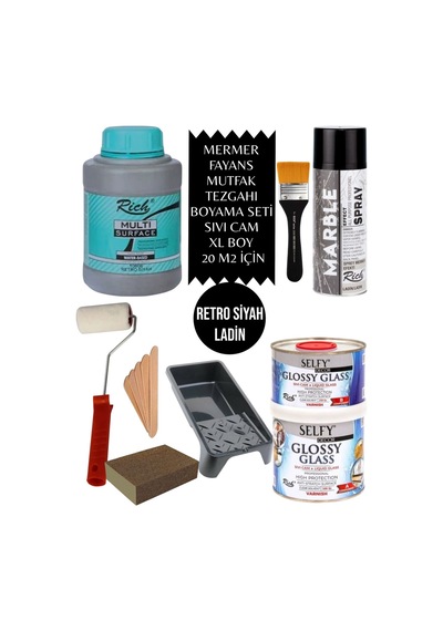 Mutfak Fayansı Seramik Banyo Boyama Seti Mermer Efekt Sıvı Glass 750 Gr Multi Surface 1250 Cc Xl