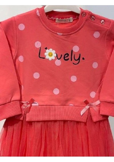 Zekids Kız Bebek Lovely Yazılı Tütü Etekli Pamuk Elbise-14832 Neon Pembe