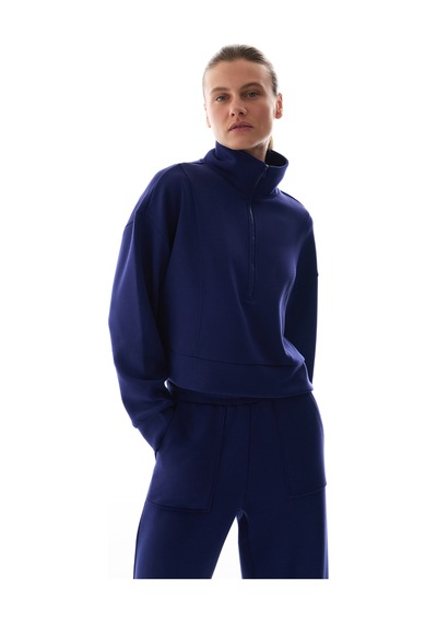 Penti Lacivert İpeksi Dokunuş Silky Touch Yarım Fermuarlı Uzun Kollu Sweatshirt