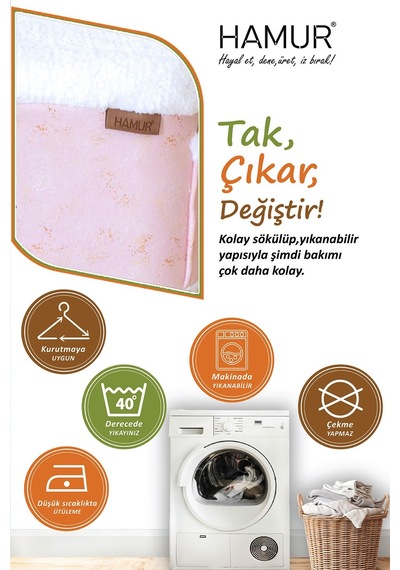 Yıkanabilir Puf Tabure Kılıfı Tak-Çıkar-Değiştir-Yenile Orta Sehpa Kılıfı Bb Solid Pembe