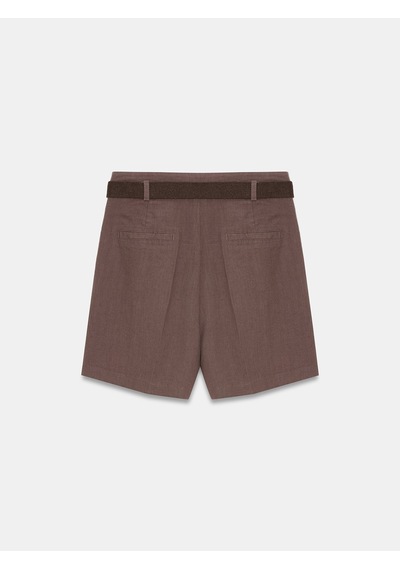 Dilvin 72787 %100 Keten Pileli Kemerli Bermuda-kahve