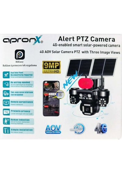 Apronx Apx-wsp798 9mp Aov 4g Solar Üç Kamera 2 Solar Panel 40 Led Ptz Hieasy