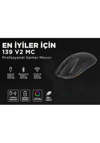 Aj139 V2 Mc 24.000 Dpı Paw3311 Ultra Hafif 3 Modlu Oyuncu Mouse - 500mah Batarya Diğer