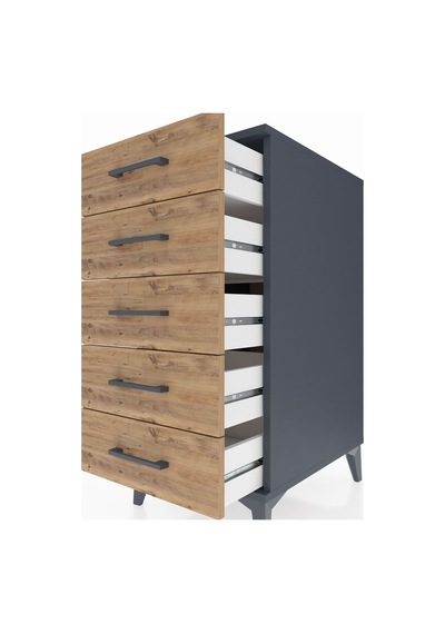 Kronos Komodin 5 Çekmeceli 44x59x96 Antrasit-çam Antrasit