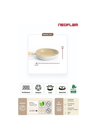 Fika Apex Seramik Kaplama Indüksiyonlu Tava 24 Cm - Bej Çok Renkli