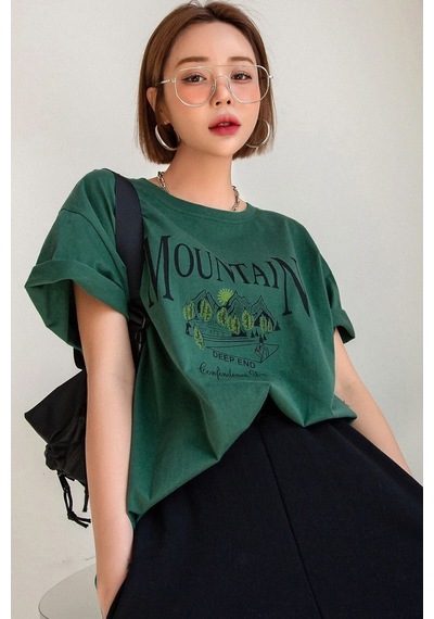 Uyguntarz Unisex Montain Baskılı T-shirt Yeşil