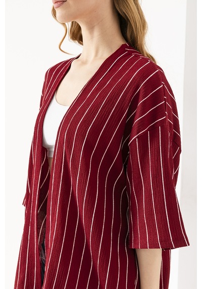 Giysa Kadın Yarım Kol Çizgili Bürümcük Kimono Bordo - 254406 Bordo