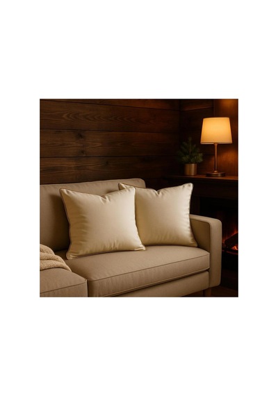 2'li Set Krem - Sarı Biyeli - Dekoratif Kırlent Kılıfı - Modern Yılbaşı Konseptli