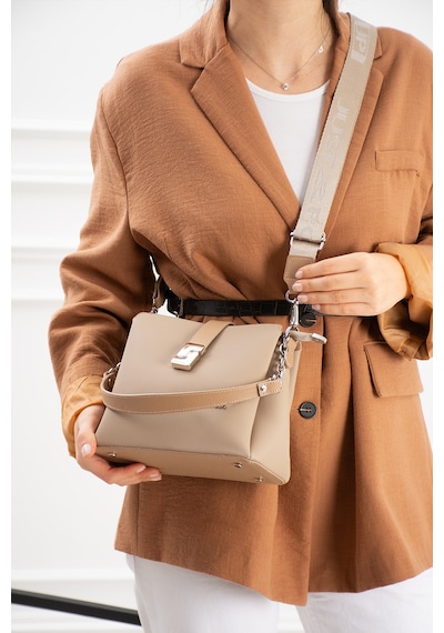 Just Polo Kadın Polo Kumaş Jp Gümüş Logolu Şık El Ve Omuz Çantası Shoulder Bag Ebat: 23 X 18 Cm Vizon